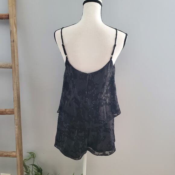BCBGeneration Black Spaghetti Strap Tiered Shimmer Romper S - Picture 2 of 13